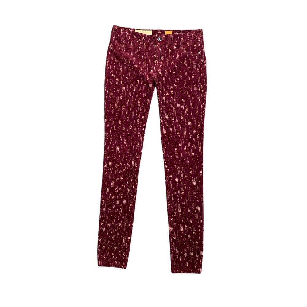 Pilcro & the Letterpress Pants Womens 27 Maroon Serif Fit Skinny Corduroy Print